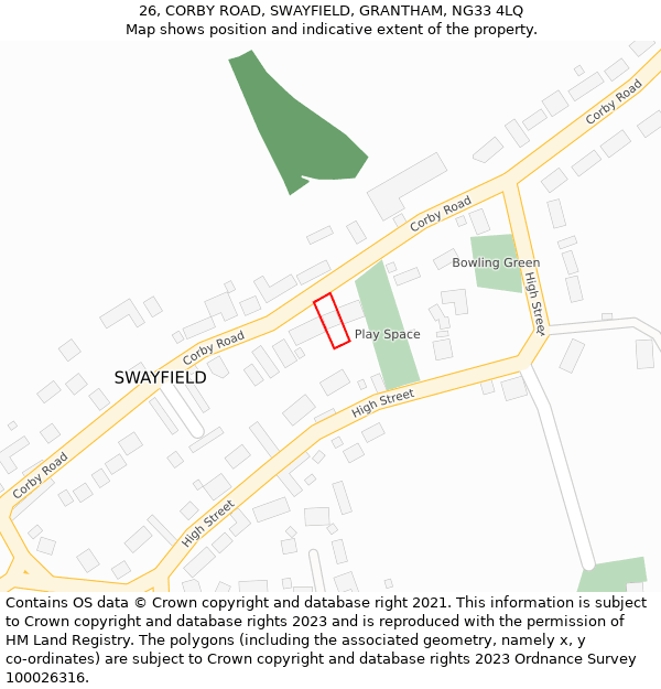 26, CORBY ROAD, SWAYFIELD, GRANTHAM, NG33 4LQ: Location map and indicative extent of plot