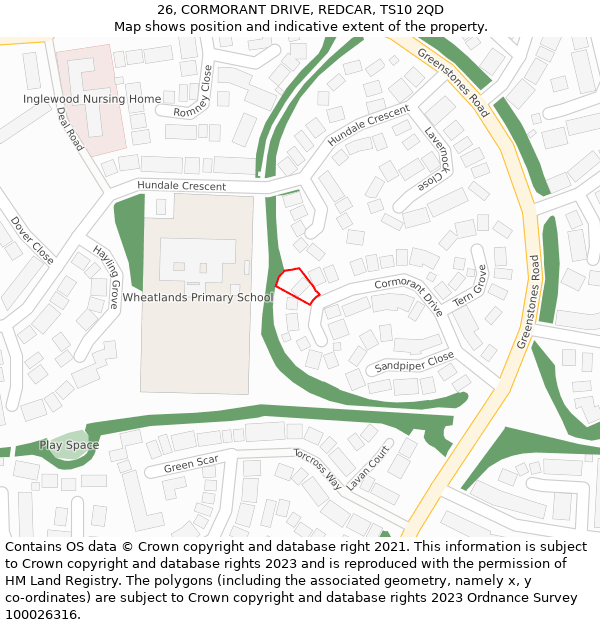 26, CORMORANT DRIVE, REDCAR, TS10 2QD: Location map and indicative extent of plot