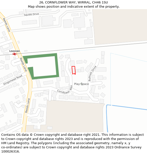 26, CORNFLOWER WAY, WIRRAL, CH46 1SU: Location map and indicative extent of plot