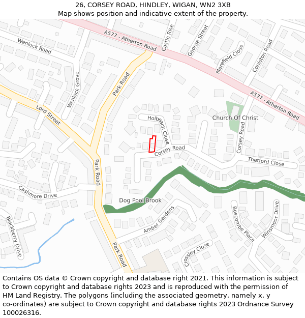 26, CORSEY ROAD, HINDLEY, WIGAN, WN2 3XB: Location map and indicative extent of plot