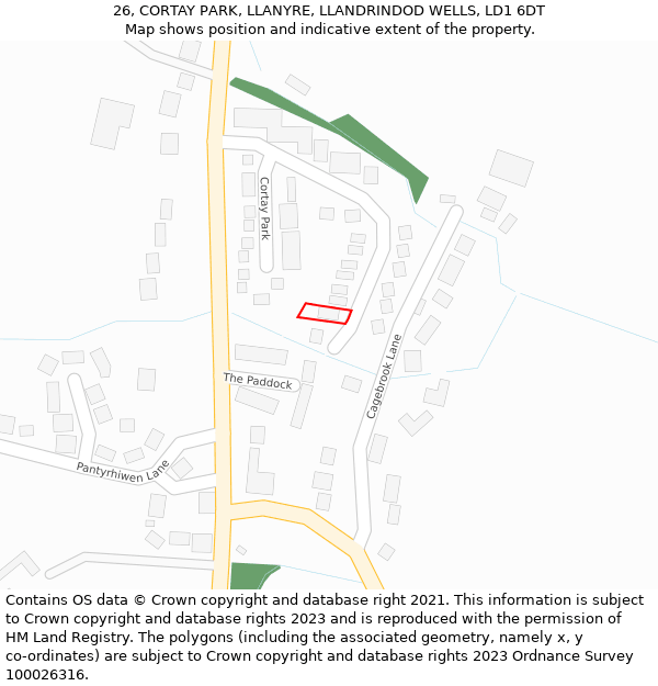 26, CORTAY PARK, LLANYRE, LLANDRINDOD WELLS, LD1 6DT: Location map and indicative extent of plot