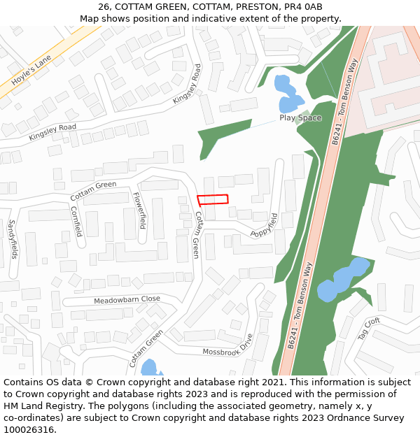 26, COTTAM GREEN, COTTAM, PRESTON, PR4 0AB: Location map and indicative extent of plot