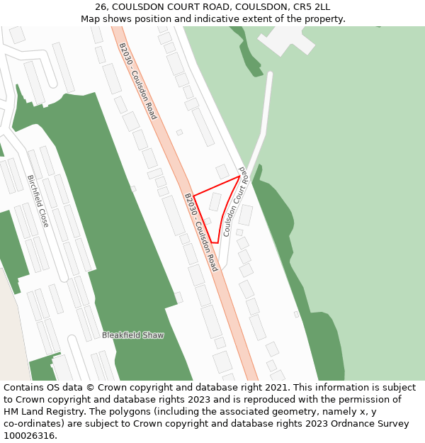 26, COULSDON COURT ROAD, COULSDON, CR5 2LL: Location map and indicative extent of plot