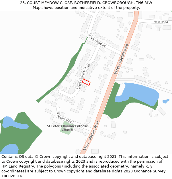 26, COURT MEADOW CLOSE, ROTHERFIELD, CROWBOROUGH, TN6 3LW: Location map and indicative extent of plot