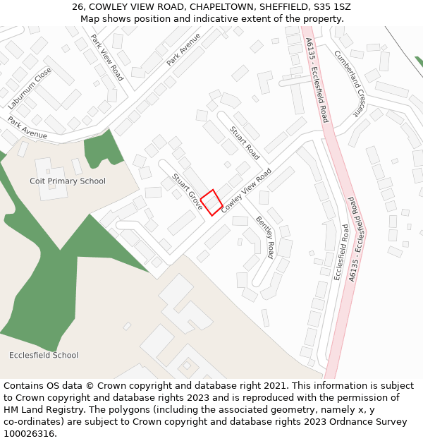26, COWLEY VIEW ROAD, CHAPELTOWN, SHEFFIELD, S35 1SZ: Location map and indicative extent of plot
