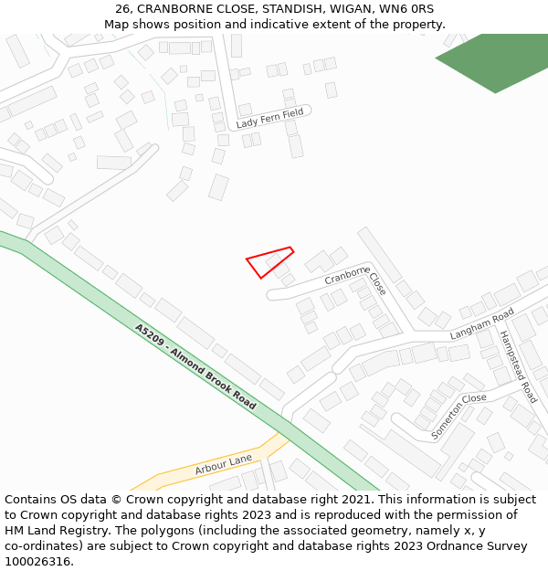 26, CRANBORNE CLOSE, STANDISH, WIGAN, WN6 0RS: Location map and indicative extent of plot