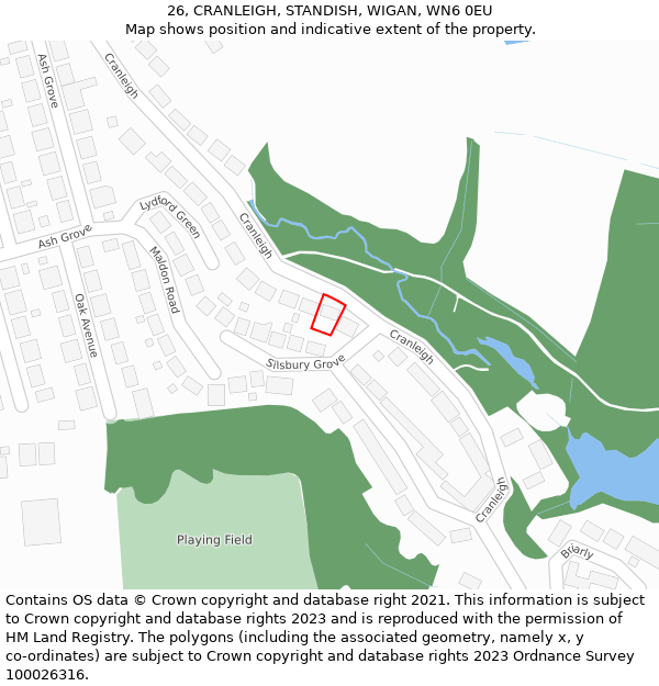 26, CRANLEIGH, STANDISH, WIGAN, WN6 0EU: Location map and indicative extent of plot