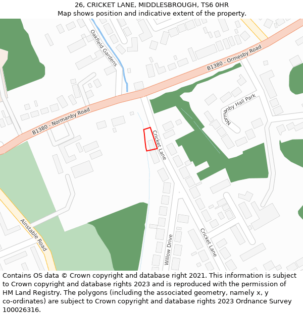 26, CRICKET LANE, MIDDLESBROUGH, TS6 0HR: Location map and indicative extent of plot