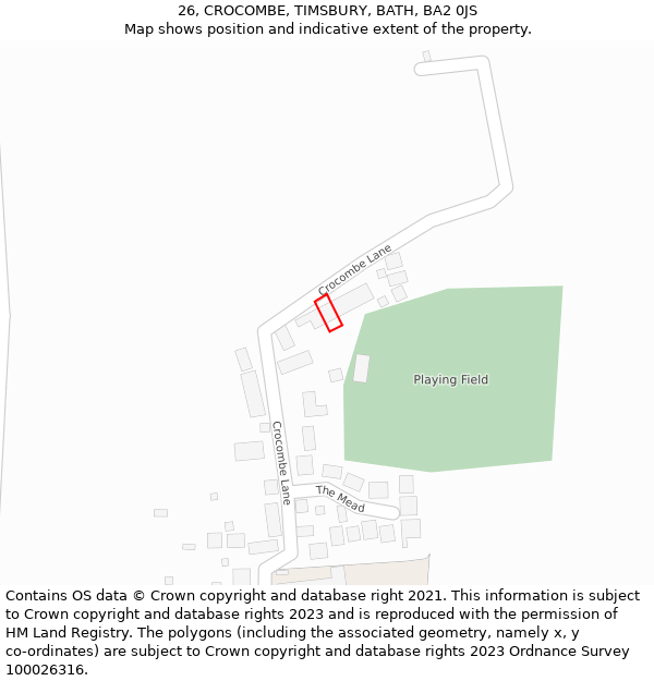 26, CROCOMBE, TIMSBURY, BATH, BA2 0JS: Location map and indicative extent of plot