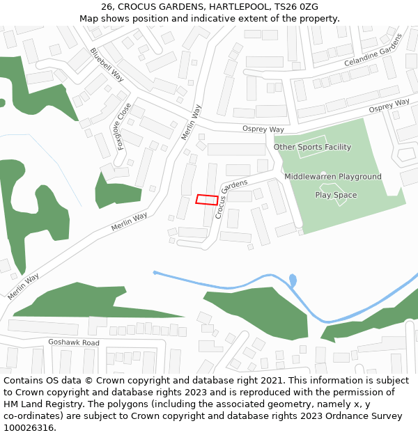 26, CROCUS GARDENS, HARTLEPOOL, TS26 0ZG: Location map and indicative extent of plot