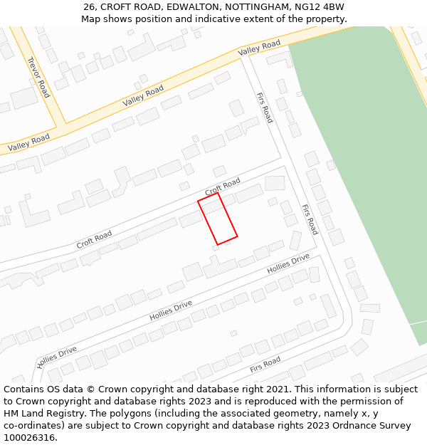 26, CROFT ROAD, EDWALTON, NOTTINGHAM, NG12 4BW: Location map and indicative extent of plot