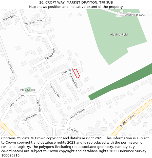 26, CROFT WAY, MARKET DRAYTON, TF9 3UB: Location map and indicative extent of plot