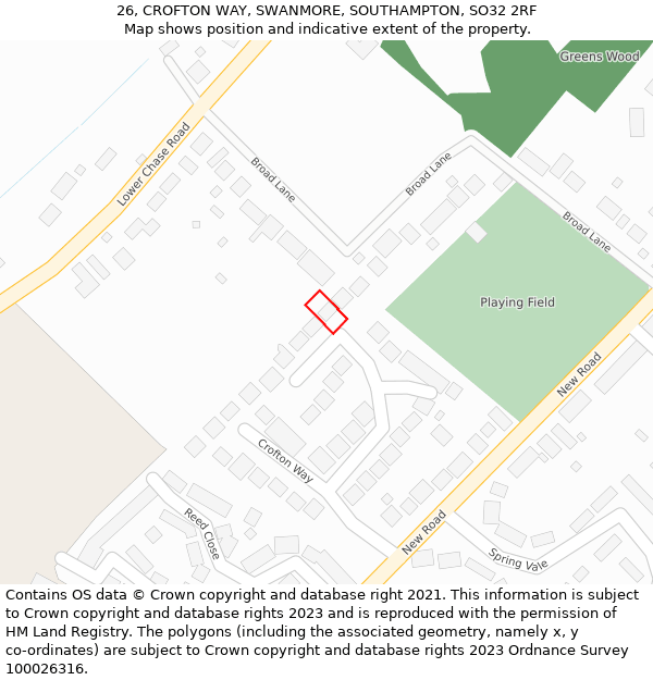 26, CROFTON WAY, SWANMORE, SOUTHAMPTON, SO32 2RF: Location map and indicative extent of plot