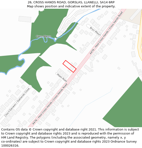 26, CROSS HANDS ROAD, GORSLAS, LLANELLI, SA14 6RP: Location map and indicative extent of plot