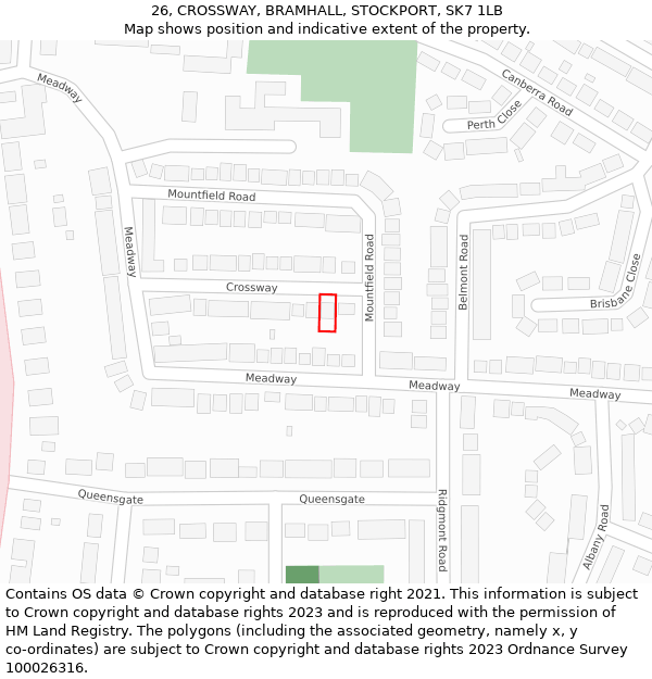 26, CROSSWAY, BRAMHALL, STOCKPORT, SK7 1LB: Location map and indicative extent of plot