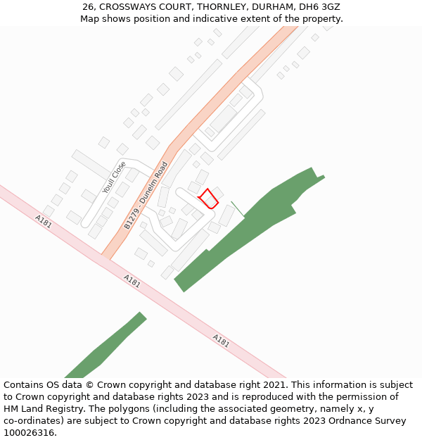 26, CROSSWAYS COURT, THORNLEY, DURHAM, DH6 3GZ: Location map and indicative extent of plot