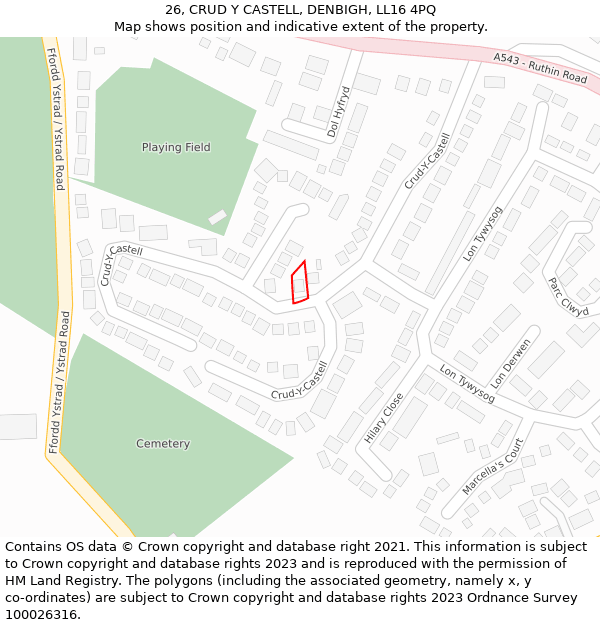 26, CRUD Y CASTELL, DENBIGH, LL16 4PQ: Location map and indicative extent of plot