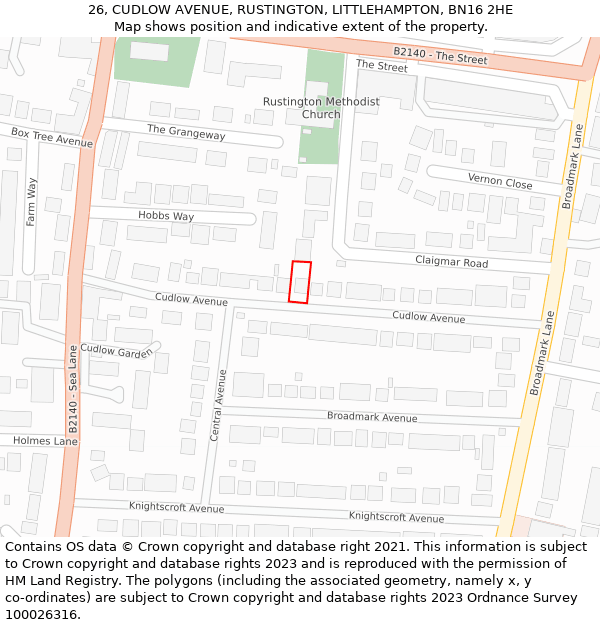 26, CUDLOW AVENUE, RUSTINGTON, LITTLEHAMPTON, BN16 2HE: Location map and indicative extent of plot