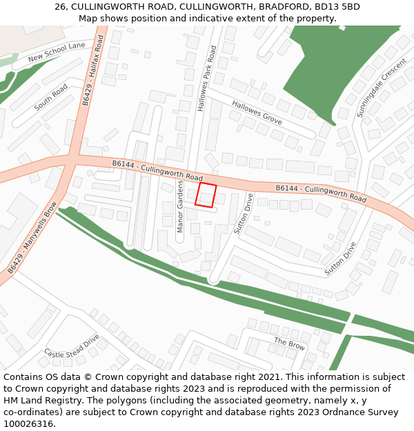 26, CULLINGWORTH ROAD, CULLINGWORTH, BRADFORD, BD13 5BD: Location map and indicative extent of plot