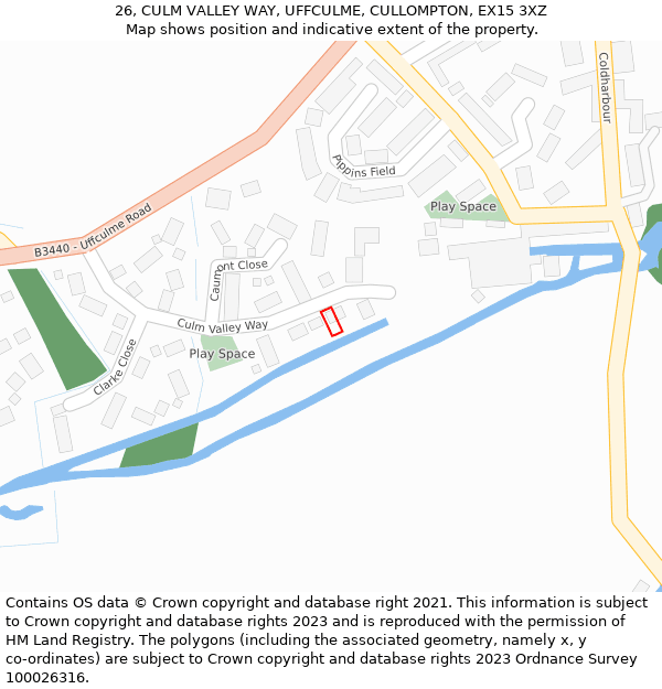 26, CULM VALLEY WAY, UFFCULME, CULLOMPTON, EX15 3XZ: Location map and indicative extent of plot