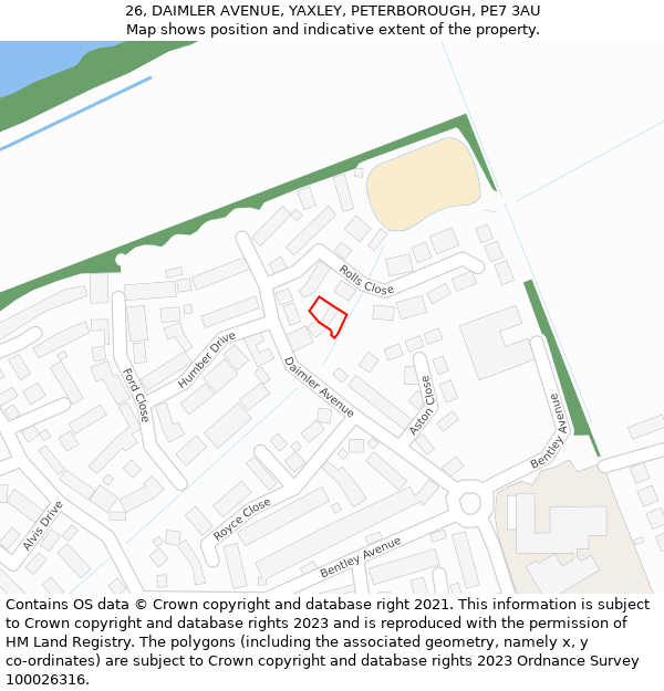 26, DAIMLER AVENUE, YAXLEY, PETERBOROUGH, PE7 3AU: Location map and indicative extent of plot