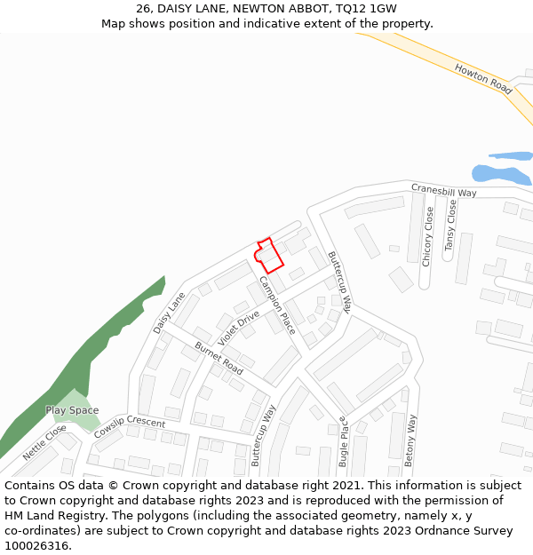 26, DAISY LANE, NEWTON ABBOT, TQ12 1GW: Location map and indicative extent of plot