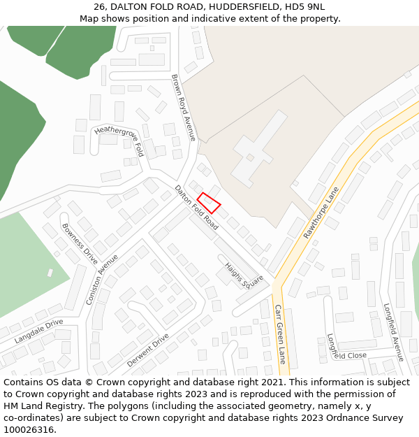 26, DALTON FOLD ROAD, HUDDERSFIELD, HD5 9NL: Location map and indicative extent of plot