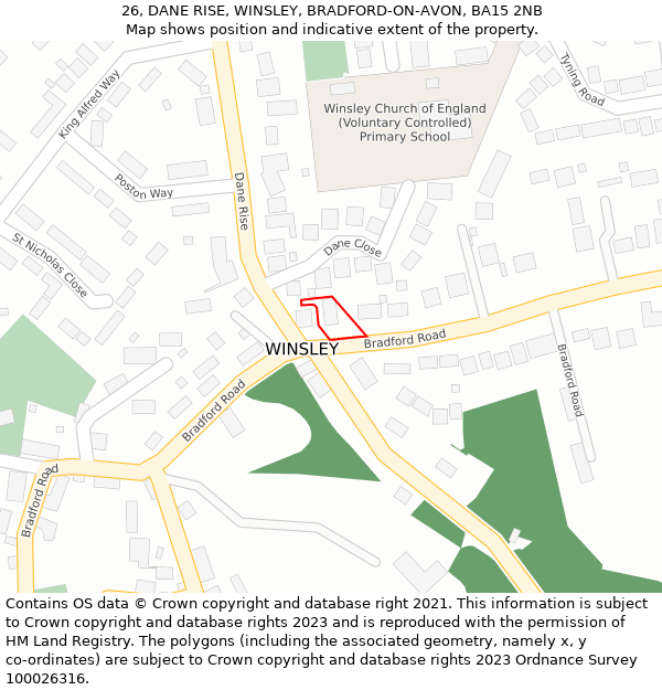 26, DANE RISE, WINSLEY, BRADFORD-ON-AVON, BA15 2NB: Location map and indicative extent of plot