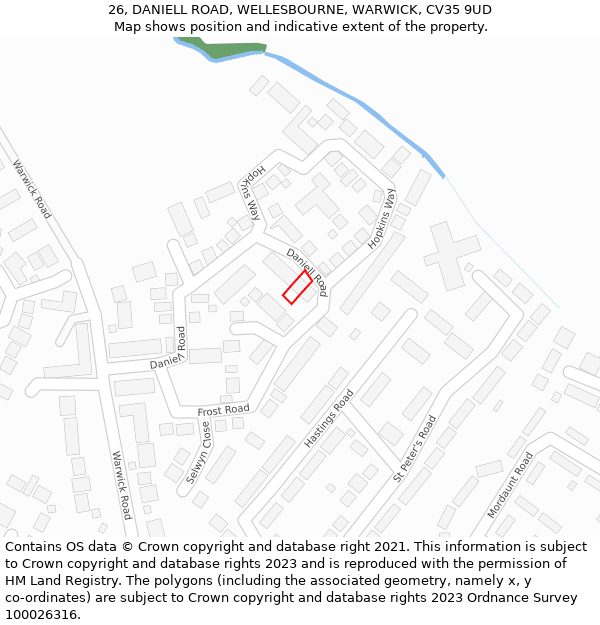 26, DANIELL ROAD, WELLESBOURNE, WARWICK, CV35 9UD: Location map and indicative extent of plot