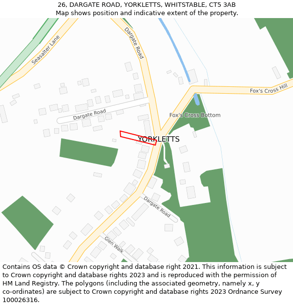 26, DARGATE ROAD, YORKLETTS, WHITSTABLE, CT5 3AB: Location map and indicative extent of plot