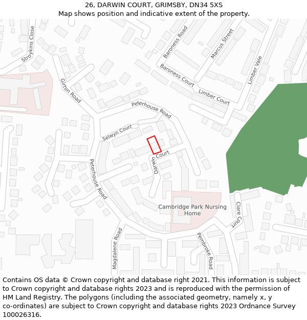 26, DARWIN COURT, GRIMSBY, DN34 5XS: Location map and indicative extent of plot