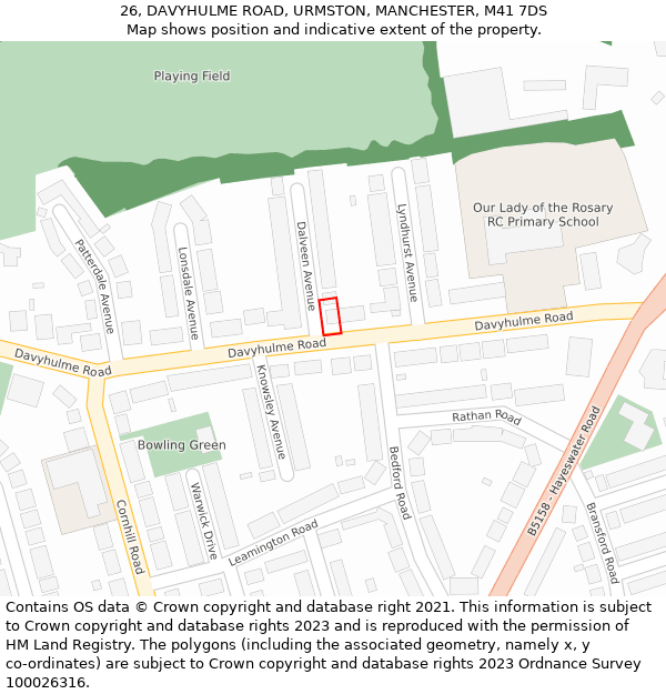 26, DAVYHULME ROAD, URMSTON, MANCHESTER, M41 7DS: Location map and indicative extent of plot