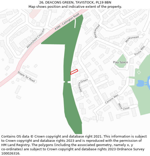 26, DEACONS GREEN, TAVISTOCK, PL19 8BN: Location map and indicative extent of plot