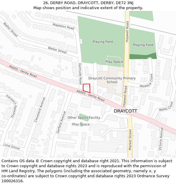 26, DERBY ROAD, DRAYCOTT, DERBY, DE72 3NJ: Location map and indicative extent of plot