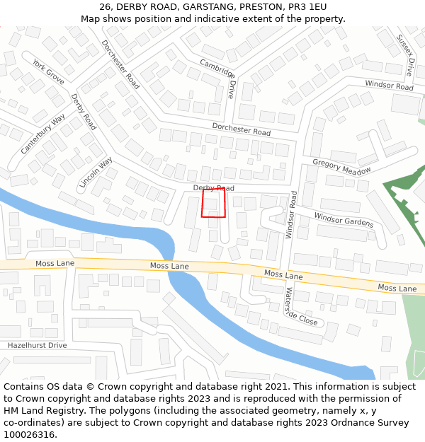 26, DERBY ROAD, GARSTANG, PRESTON, PR3 1EU: Location map and indicative extent of plot
