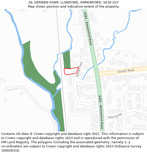 26, DERWEN FAWR, LLANDYBIE, AMMANFORD, SA18 2UY: Location map and indicative extent of plot