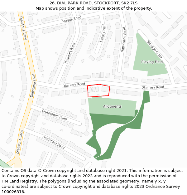 26, DIAL PARK ROAD, STOCKPORT, SK2 7LS: Location map and indicative extent of plot