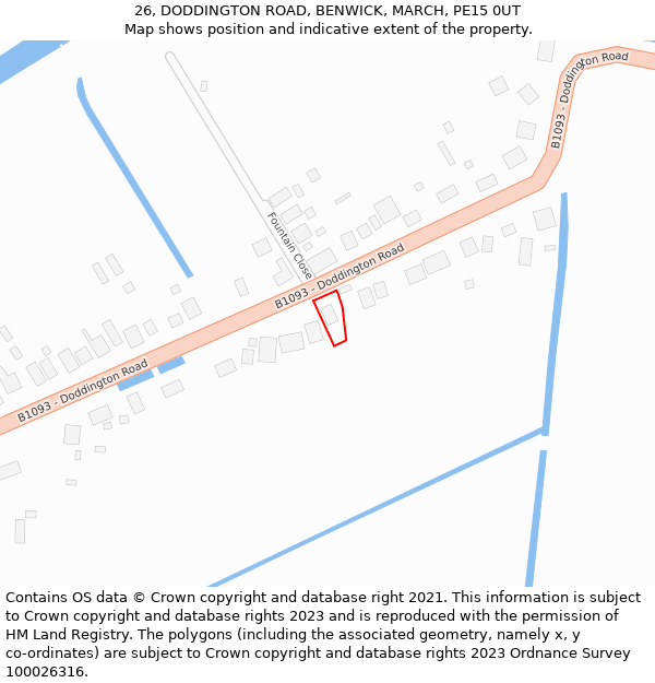 26, DODDINGTON ROAD, BENWICK, MARCH, PE15 0UT: Location map and indicative extent of plot