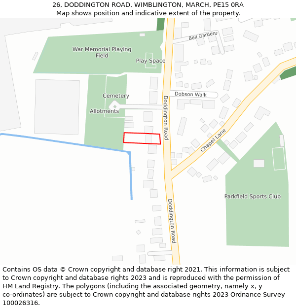 26, DODDINGTON ROAD, WIMBLINGTON, MARCH, PE15 0RA: Location map and indicative extent of plot