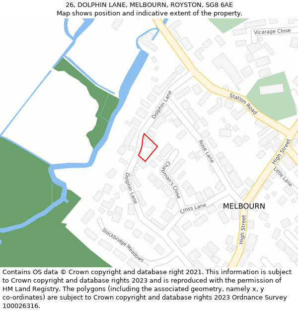 26, DOLPHIN LANE, MELBOURN, ROYSTON, SG8 6AE: Location map and indicative extent of plot