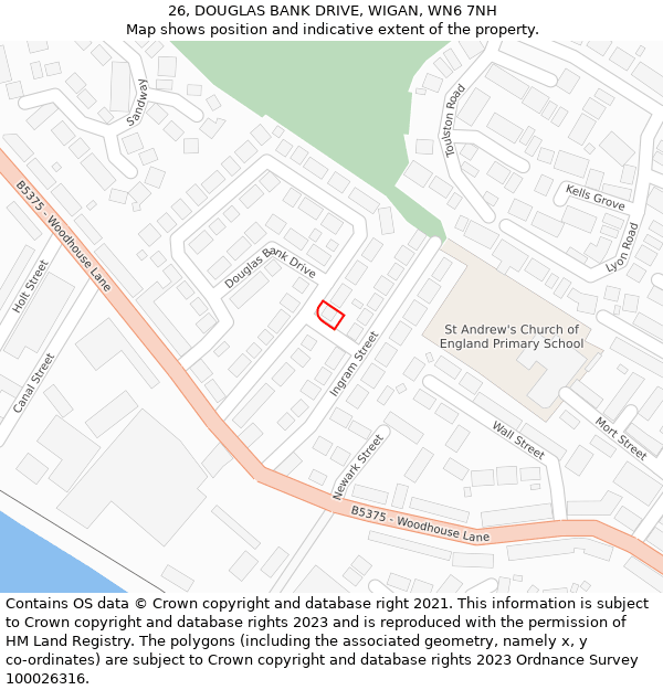 26, DOUGLAS BANK DRIVE, WIGAN, WN6 7NH: Location map and indicative extent of plot