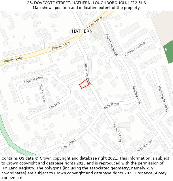 26, DOVECOTE STREET, HATHERN, LOUGHBOROUGH, LE12 5HS: Location map and indicative extent of plot