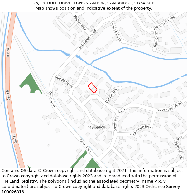 26, DUDDLE DRIVE, LONGSTANTON, CAMBRIDGE, CB24 3UP: Location map and indicative extent of plot