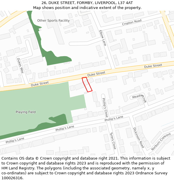 26, DUKE STREET, FORMBY, LIVERPOOL, L37 4AT: Location map and indicative extent of plot