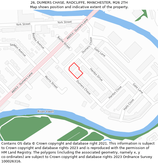 26, DUMERS CHASE, RADCLIFFE, MANCHESTER, M26 2TH: Location map and indicative extent of plot