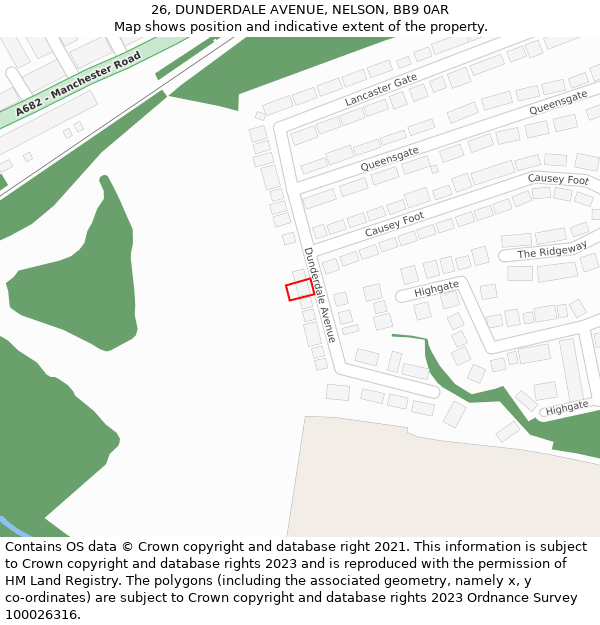 26, DUNDERDALE AVENUE, NELSON, BB9 0AR: Location map and indicative extent of plot