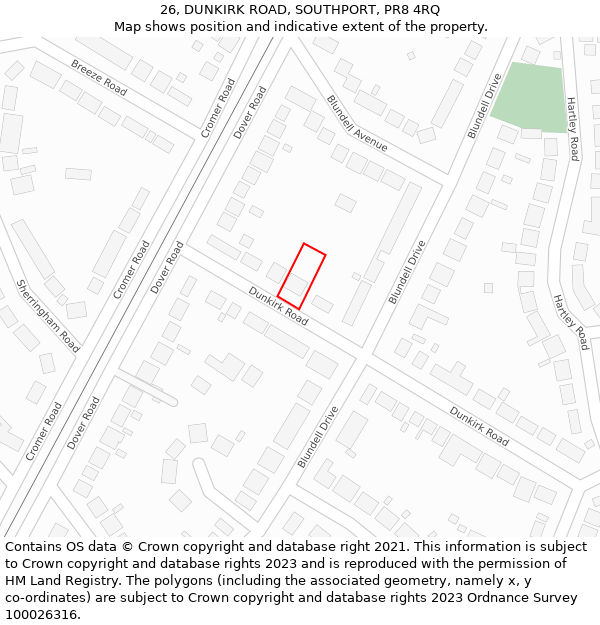 26, DUNKIRK ROAD, SOUTHPORT, PR8 4RQ: Location map and indicative extent of plot