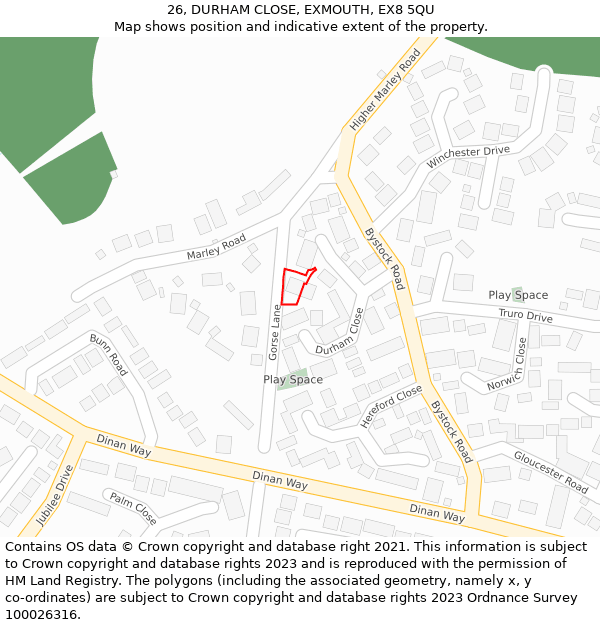 26, DURHAM CLOSE, EXMOUTH, EX8 5QU: Location map and indicative extent of plot