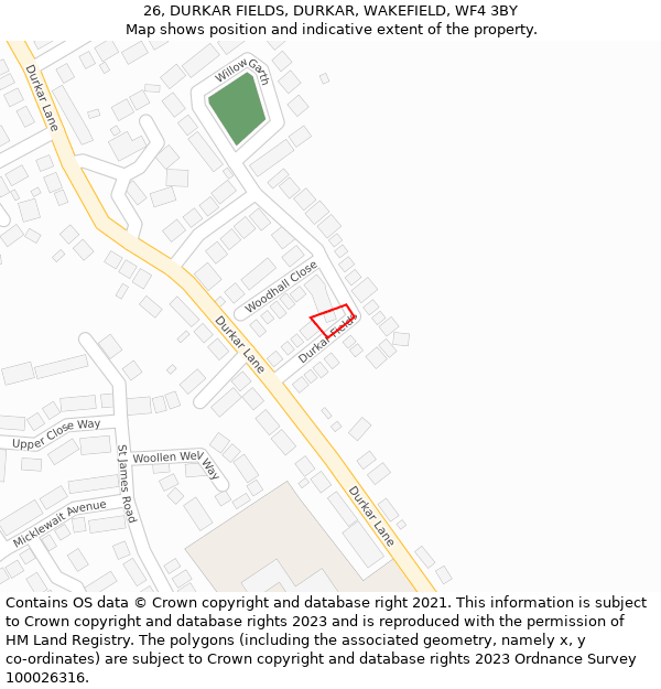 26, DURKAR FIELDS, DURKAR, WAKEFIELD, WF4 3BY: Location map and indicative extent of plot