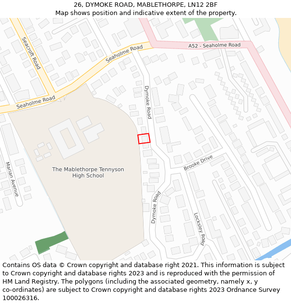 26, DYMOKE ROAD, MABLETHORPE, LN12 2BF: Location map and indicative extent of plot